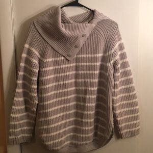 Grey and white striped Cowl neck sweater